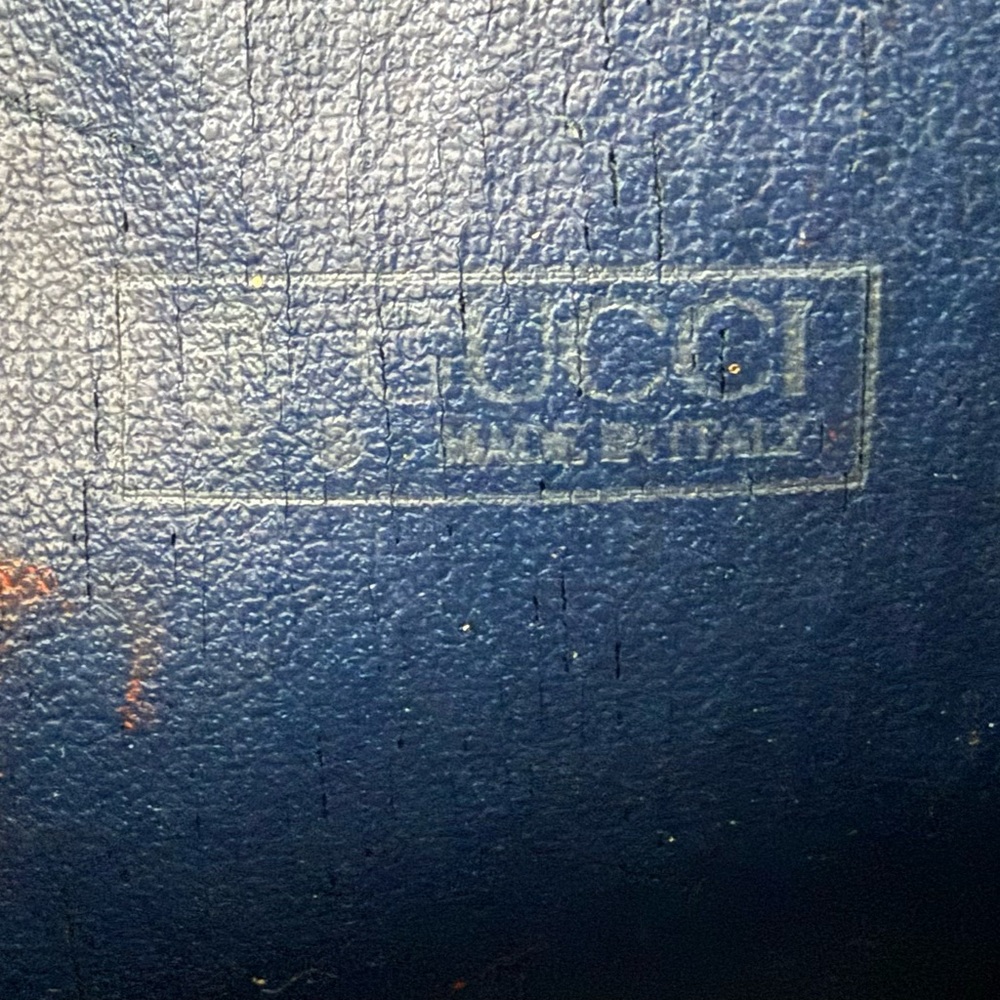 Vintage Gucci 1980’s GG Canvas Cosmetic Pouch with Navy Blue Leather Trim GUC - Picture 4 of 5